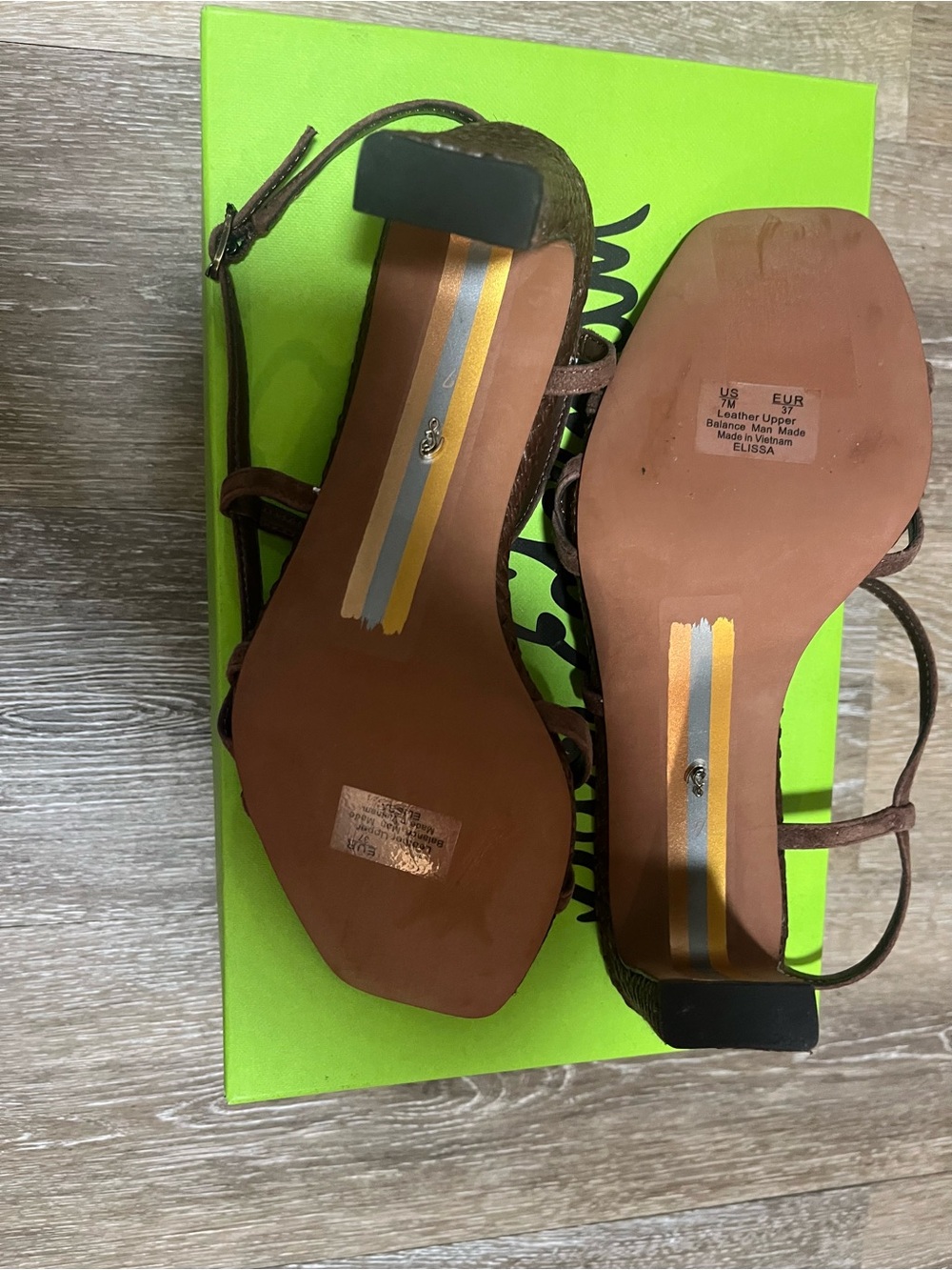 Sam Edelman Brown Leather Woven Strappy Thin Block Heel Sandals - Picture 4 of 4